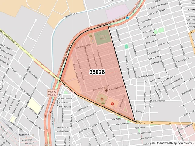 Mapa del código postal 35028, Gómez Palacio, Durango
