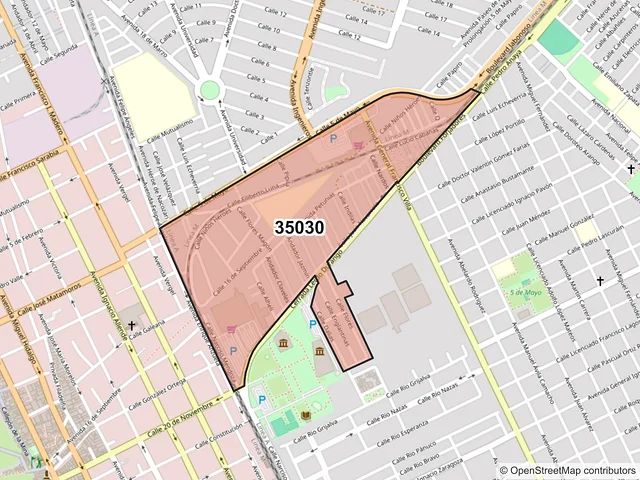 Mapa del código postal 35030, Gómez Palacio, Durango