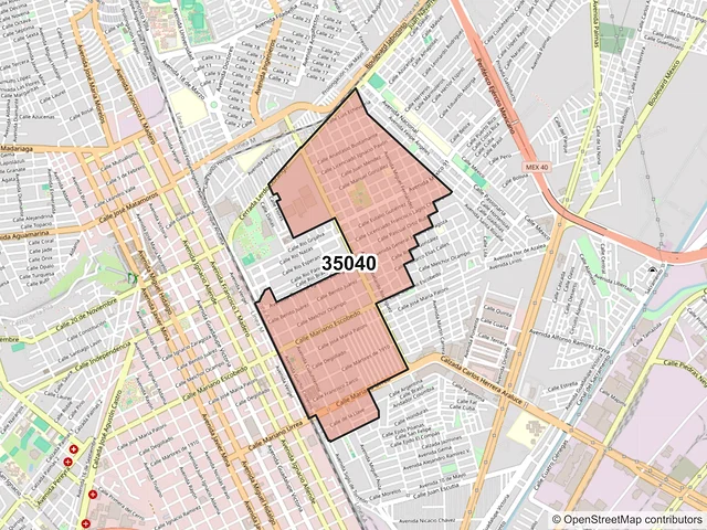 Mapa del código postal 35040, Gómez Palacio, Durango
