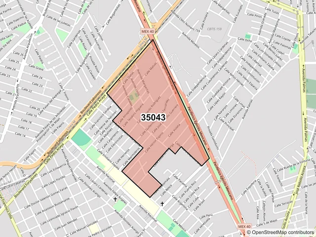 Mapa del código postal 35043, Gómez Palacio, Durango