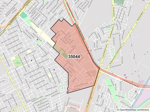 Mapa del código postal 35044, Gómez Palacio, Durango