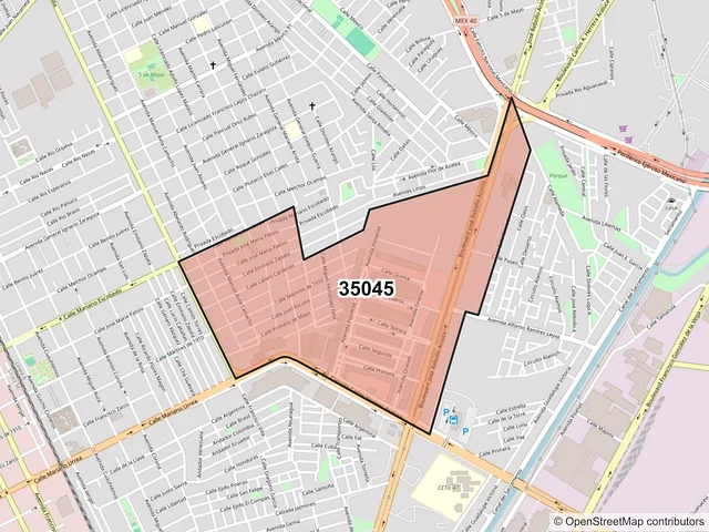 Mapa del código postal 35045, Gómez Palacio, Durango