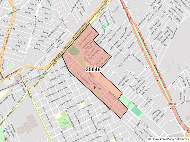 Mapa del código postal 35046, Gómez Palacio, Durango