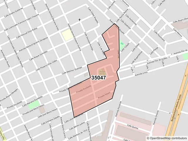 Mapa del código postal 35047, Gómez Palacio, Durango