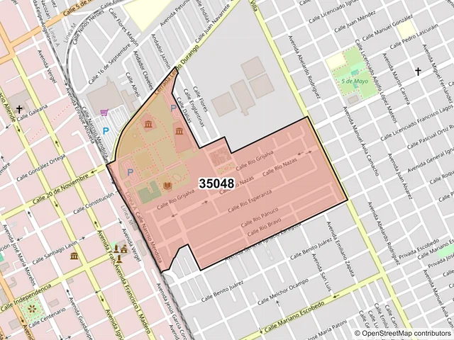 Mapa del código postal 35048, Gómez Palacio, Durango