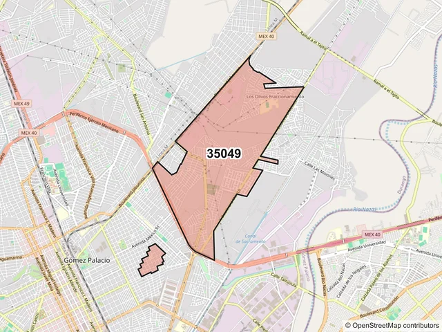 Mapa del código postal 35049, Gómez Palacio, Durango
