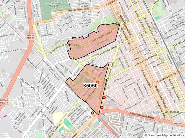 Mapa del código postal 35050, Gómez Palacio, Durango