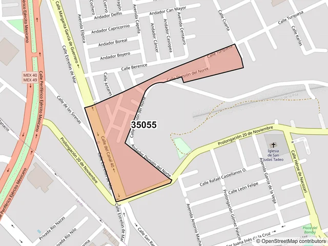 Mapa del código postal 35055, Gómez Palacio, Durango