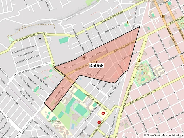 Mapa del código postal 35058, Gómez Palacio, Durango