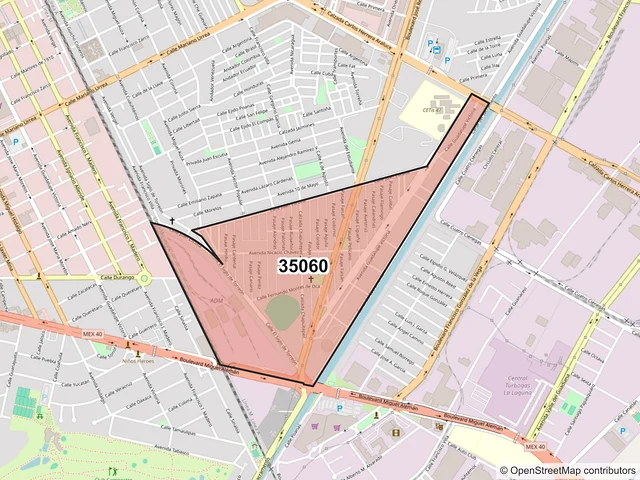 Mapa del código postal 35060, Gómez Palacio, Durango
