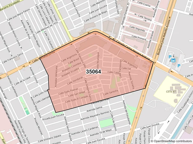 Mapa del código postal 35064, Gómez Palacio, Durango