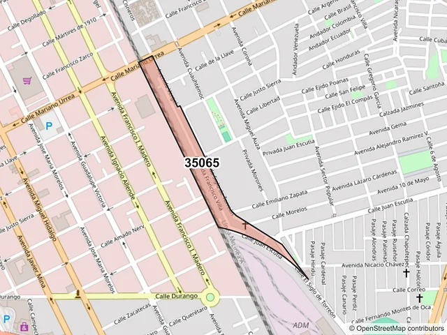 Mapa del código postal 35065, Gómez Palacio, Durango