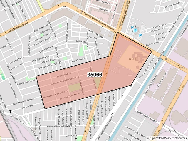 Mapa del código postal 35066, Gómez Palacio, Durango