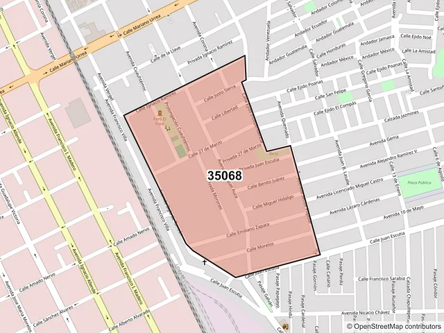 Mapa del código postal 35068, Gómez Palacio, Durango