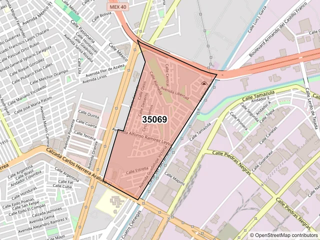 Mapa del código postal 35069, Gómez Palacio, Durango