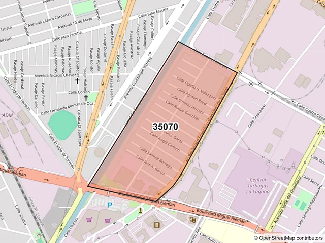Mapa del código postal 35070, Gómez Palacio, Durango