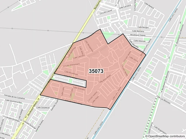 Mapa del código postal 35073, Gómez Palacio, Durango