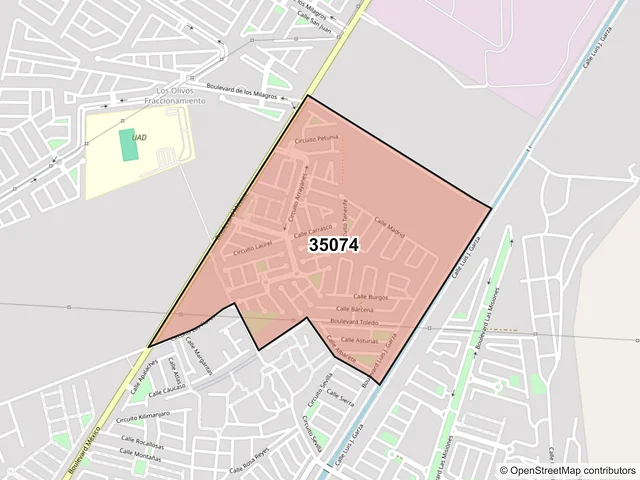 Mapa del código postal 35074, Gómez Palacio, Durango