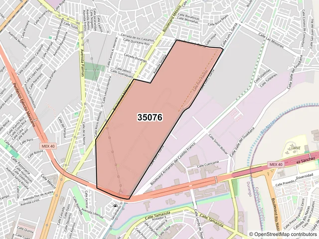 Mapa del código postal 35076, Gómez Palacio, Durango