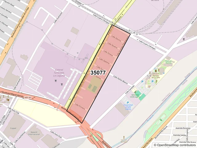 Mapa del código postal 35077, Gómez Palacio, Durango
