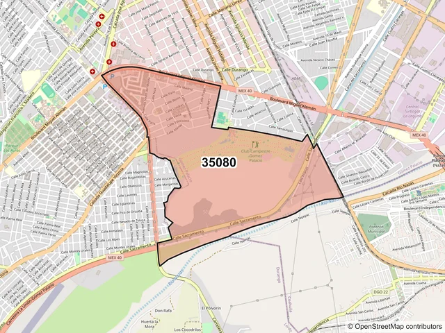 Mapa del código postal 35080, Gómez Palacio, Durango