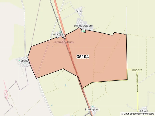 Mapa del código postal 35104, Gómez Palacio, Durango