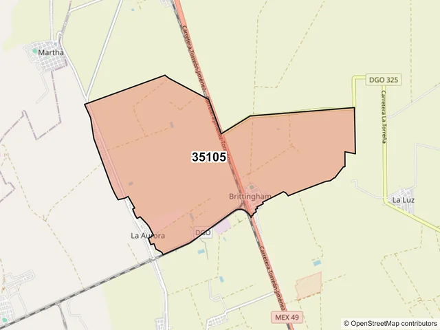Mapa del código postal 35105, Gómez Palacio, Durango