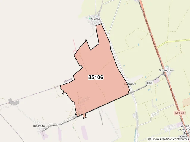 Mapa del código postal 35106, Gómez Palacio, Durango