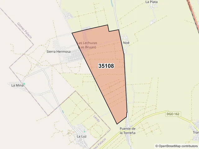 Mapa del código postal 35108, Gómez Palacio, Durango