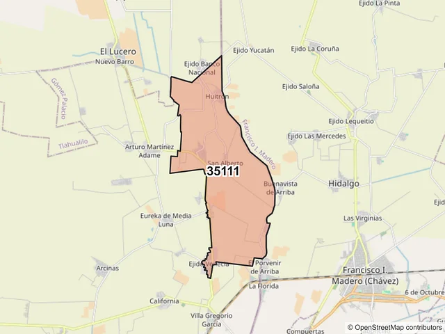 Mapa del código postal 35111, Gómez Palacio, Durango