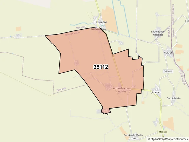 Mapa del código postal 35112, Gómez Palacio, Durango
