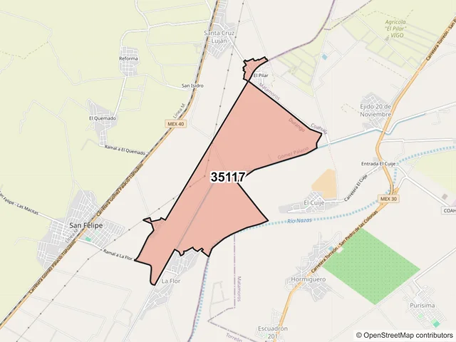Mapa del código postal 35117, Gómez Palacio, Durango