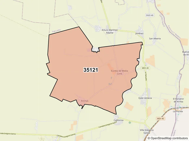 Mapa del código postal 35121, Gómez Palacio, Durango