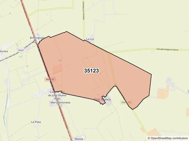Mapa del código postal 35123, Gómez Palacio, Durango