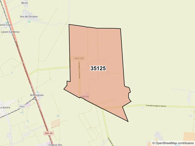 Mapa del código postal 35125, Gómez Palacio, Durango