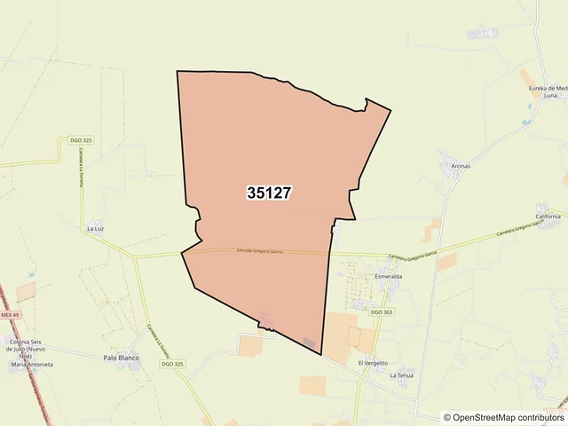 Mapa del código postal 35127, Gómez Palacio, Durango