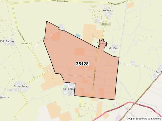 Mapa del código postal 35128, Gómez Palacio, Durango