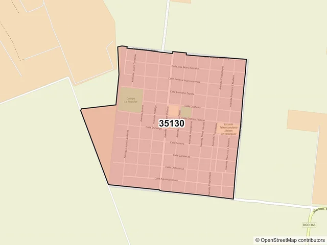 Mapa del código postal 35130, Gómez Palacio, Durango