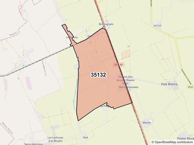 Mapa del código postal 35132, Gómez Palacio, Durango