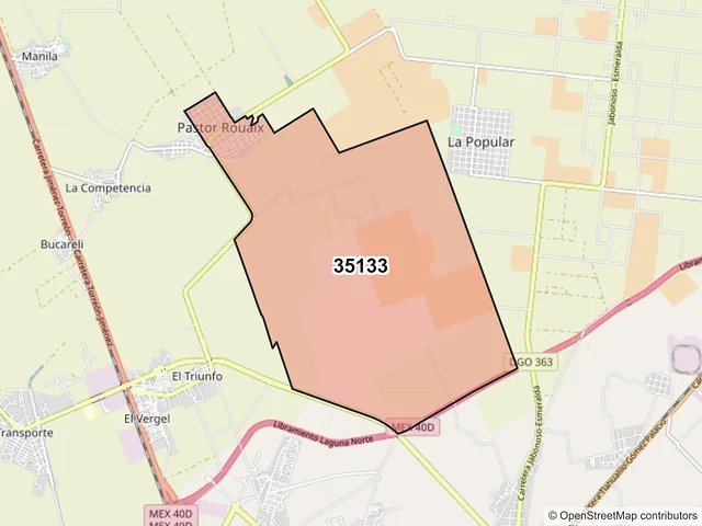 Mapa del código postal 35133, Gómez Palacio, Durango