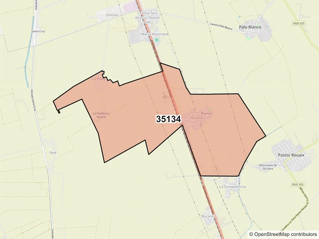 Mapa del código postal 35134, Gómez Palacio, Durango