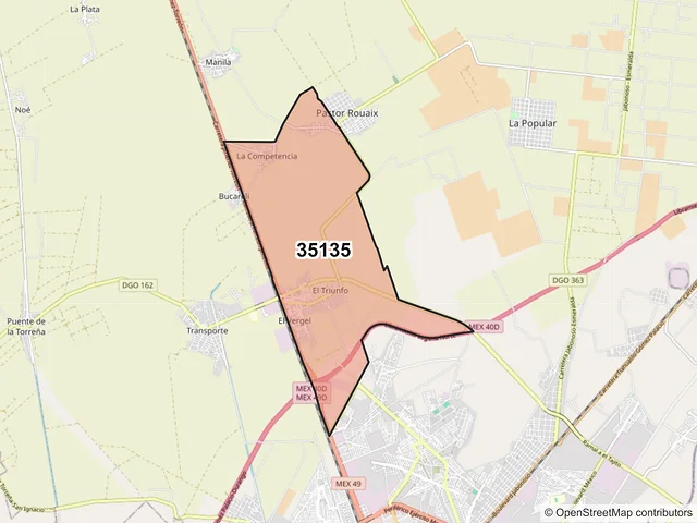 Mapa del código postal 35135, Gómez Palacio, Durango