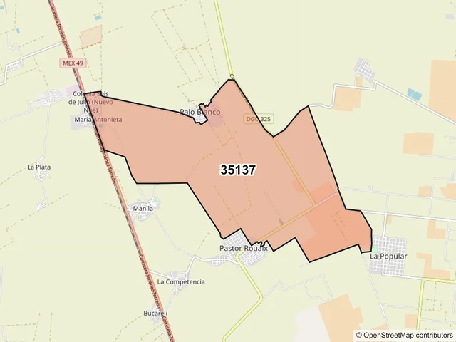 Mapa del código postal 35137, Gómez Palacio, Durango