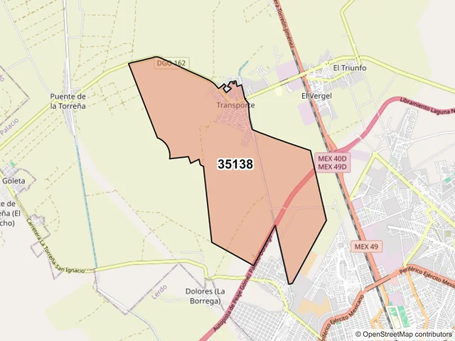 Mapa del código postal 35138, Gómez Palacio, Durango