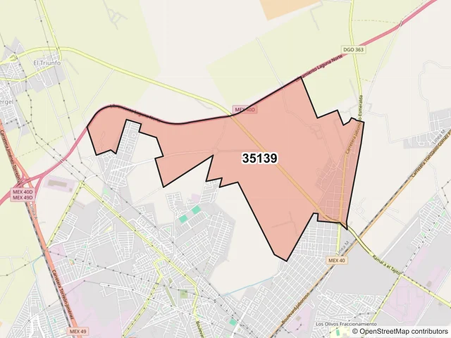 Mapa del código postal 35139, Gómez Palacio, Durango