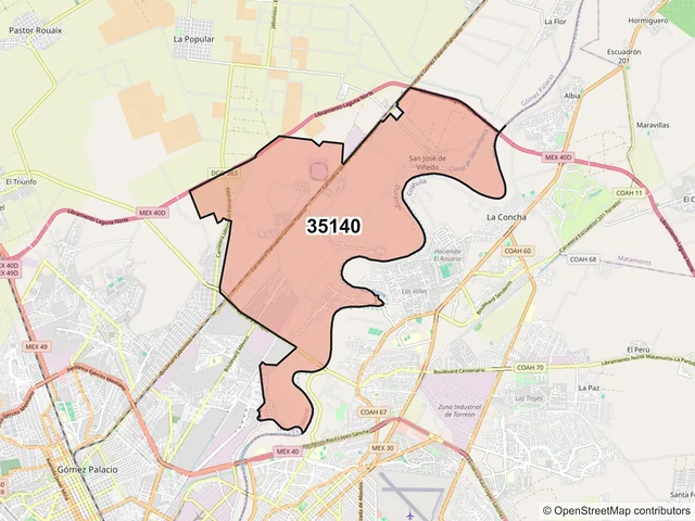 Mapa del código postal 35140, Gómez Palacio, Durango