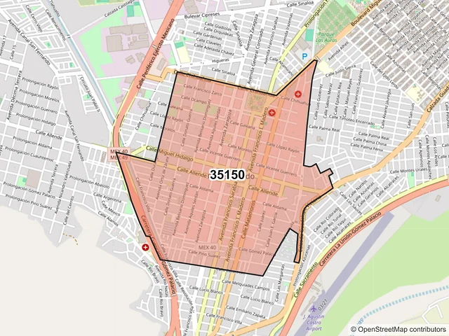 Mapa del código postal 35150, Lerdo, Durango