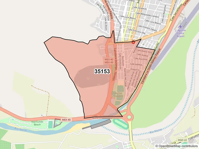 Mapa del código postal 35153, Lerdo, Durango