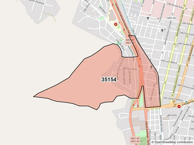 Mapa del código postal 35154, Lerdo, Durango