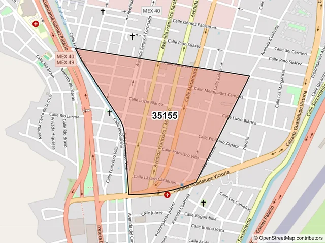 Mapa del código postal 35155, Lerdo, Durango
